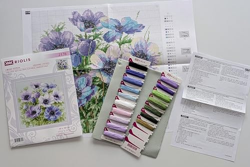 RIOLIS 2176 Purple Anemones Counted Cross Stitch Kit 11.75 x 11.75 in - style: Purple Anemones 2176