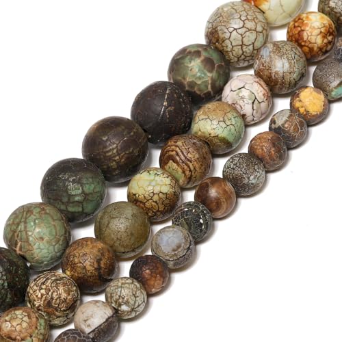 60pcs Round Loose Green Crack Old Agate Beads for Bracelet Beads，6mm Gemstone Bead Round Loose Stone Beads for Jewelry Making DIY Bracelet Necklace Earrings - color: green crack, size: 6mm