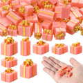 Bucherry 50 Pcs Christmas Miniature Resin Gift Boxes Pink and Gold Mini Christmas Ornaments Xmas Miniature Figurines Charms for Craft DIY Garden Accessories - color: Pink and Gold