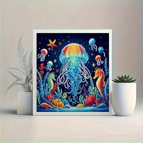 ZQEATRY Jellyfish Special Shape Diamond Art Kits for Adults,5D Diamond Painting Kits for Adults Beginner,DIY Diamond Dots Art Crystal Rhinestones Painting Kits for Home Wall Decor 11.8 X 11.8inch - color: XJ102