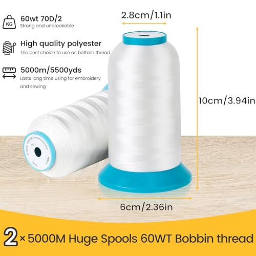 New brothread 2×5000M(5500Y) Huge Spools of Bobbin Thread- White - color: 2XWHITE