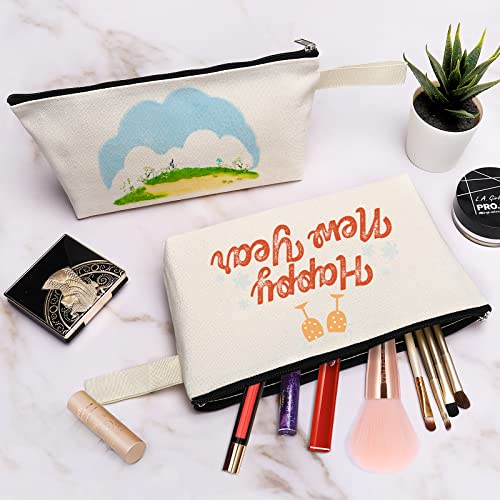 10 Pieces Cotton Canvas Makeup Bag with Bottom, Multi Purpose Cosmetic Bag with Zipper MN-WB07 Wb07 - color: White, size: S