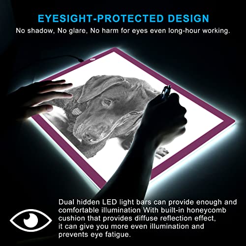 A3 Copy Light Board Tracing Box, Ultra-Thin Adjustable Drawing Tablet USB Power Artcraft LED Tracer Light Pad for Diamond Art Painting Accessories, Sketching, Animation, Quilting, Stenciling (Pink) - color: PINK, size: 11.7 x 16.5 inches