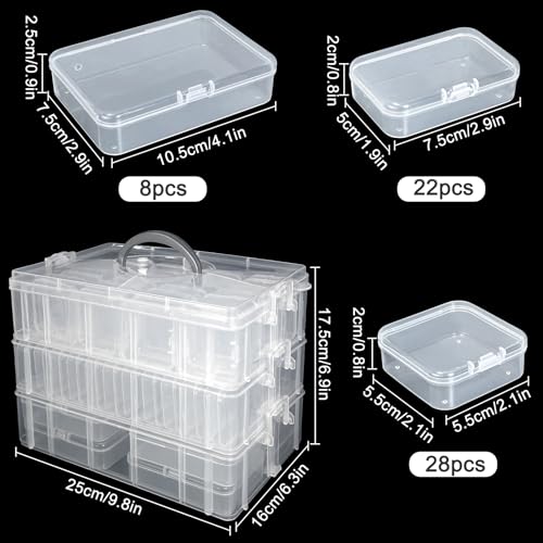 59 PCS Stackable Bead Organizer Box with Removable Cases, Labels & Handle - color: 59 Pcs Storage Box