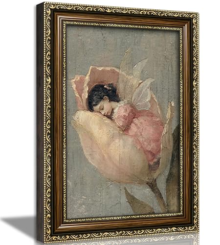 PZBPIUY Vintage Fairy Framed Wall Art, Whimsical Girl Nursery Wall Decor - color: Flower Fairy, size: 16"L x 12"W