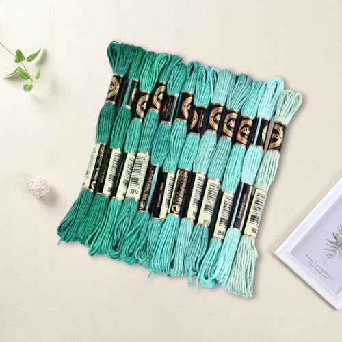 12 Skeins 6 Strands Green Cross Stitch Thread Variegated Gradient Embroidery Floss Polyester Friendship Bracelet String Yarn Threads Bulk for Hand Sewing Bracelets Needlecraft DIY Stitching - color: Light Green