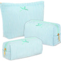 Sanwuta 3 Pcs Seersucker Pouch Cosmetic Bag Set,Mint Green - color: Mint Green