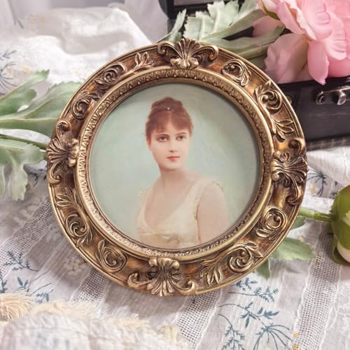 Vintage Small Picture Frame 4x4,Antique Ornate Round Photo Frame with Glass Front,Retro Home Decor Art Gallery (Bronze) - color: Bronze