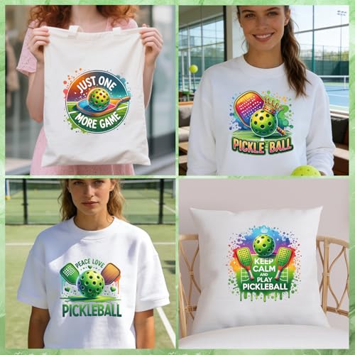Wxiben Pickleball Iron on Transfers for T-Shirts - 12 Pcs Pickleball Lover Dtf Transfers Ready to Press Sports Game Day Transfer Vinyl Stickers Iron on Decals for Clothing Pillows Bag DIY Crafts - style: Pickleball