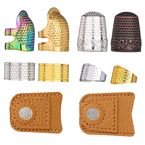 10PCS Sewing Thimble Set, Adjustable Metal & Leather Finger Protectors - color: 10PCS