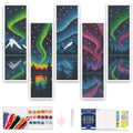 5PCS Cross Stitch Bookmark Kit for Adult Beginners Aurora Borealis DIY Cross Stitch Kits Adult Stamped Bookmark,14CT Embroidery Kit with Instructions,Ornaments for Gifts