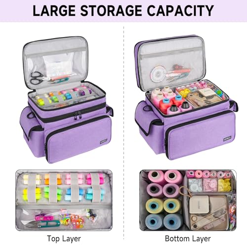 LEFOR·Z Large Sewing Supplies Organizer Bag(13 x 8 x 9 in),Sewing Basket - color: Purple