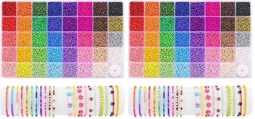 Funtopia 39 Colors 3mm Seed Beads, 9600pcs Small Beads for Jewelry Making, Tiny Craft Beads for Bracelet Making (Pack of 2) - color: Solid Color, size: 3mm (Pack of 2)