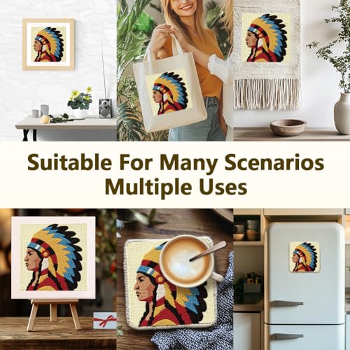 Doodlream Native American Chief Needle Kit for Beginner, 9.4"x 9.4" Tribal Punch Stitching Craft Set, Woman DIY Embroidery Starter with Printed Frame, Instruction, Threader, Yarn, Pinch Needle - color: Native American Chief
