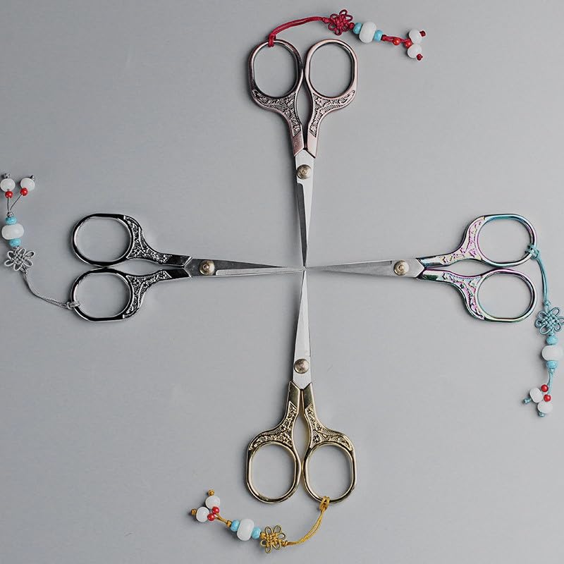 Vintage Craft Scissors Stainless Steel Square Handle Household DIY Embroidery Thread Scissors for Sewing Cutting Cloth with A Chinese Knot (copper) - color: Copper