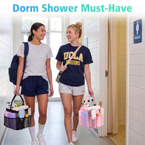 EUDELE 2 Pack Mesh Shower Caddy Portable for College Dorm Room Essentials, Shower Caddy Dorm with 9-Pocket Large Capacity,Shower Bag for Beach,Swimming,Gym All Black+All Purple - color: All Black+All Pink