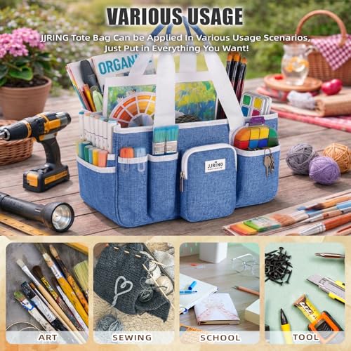 JJRING Foldable Craft Organizer Tote With Zipper & Divider, Blue - color: Blue, size: Small