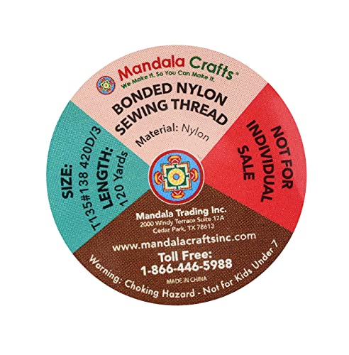 Mandala Crafts Size 138 420D T135 12 Vibrant Bonded Nylon Thread, 1440 YDs - color: 12 Vibrant Colors, size: T135 #138 420D/3 1440 Yards