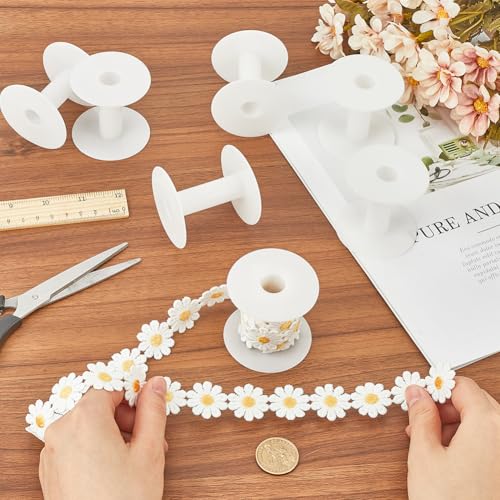 SUNNYCLUE 15Pcs Wire Weaving Bobbin Plastic Ribbon Spool Bulk Small Diameter Empty Thread Rope Chain Roll Crochet Cords Organizer Lace Line White Spools for Embroidery Thread Yarn Making DIY Crafts - size: 2.28 x 2.09~2.2in
