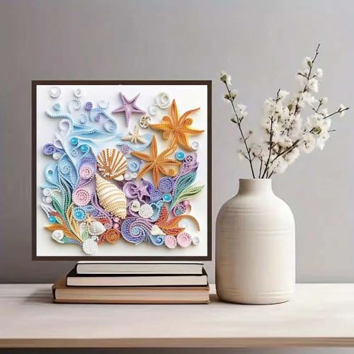 ZQEATRY Shell Starfish Diamond Art Kits for Adults,DIY Specail Shape Diamond Painting Kit for Adult Beginners, 5D Diamond Painting Crystal Rhinestones Art, Home Wall Decor 12 x 12inch - color: Shell