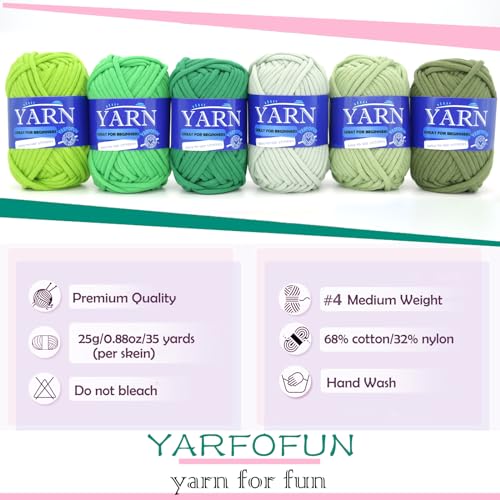 Green Series 6 Pack Cotton Nylon Blend Yarn for Beginners - Easy Crochet & Knitting Kit with Clear Stitches - color: Green Series 02, size: 6 PACK