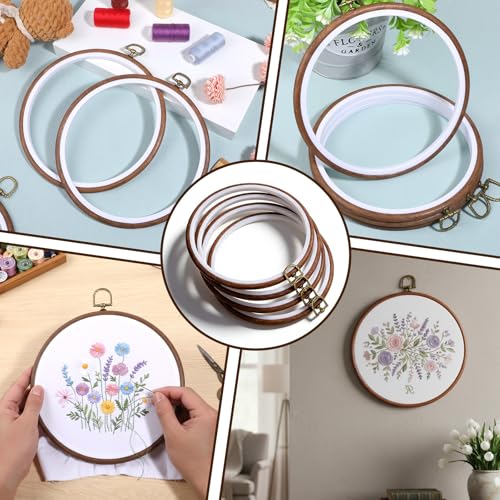 AOZUO 8 Pcs 8 Inch Embroidery Hoops, Round Imitated Wood