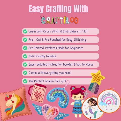 2-in-1 Cross Stitch & Embroidery Kit for Kids - 8 Beginner Projects - style: 2-in-1 Kit (8 Projects)