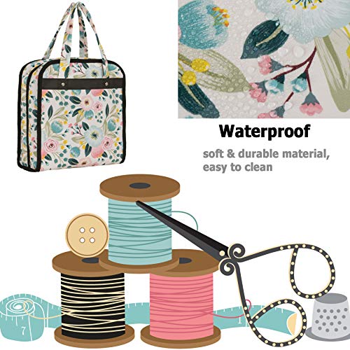 PACMAXI Sewing Accessories Storage Carrying Bag, Knitting, Craft Tools - color: Flower with Beige Background