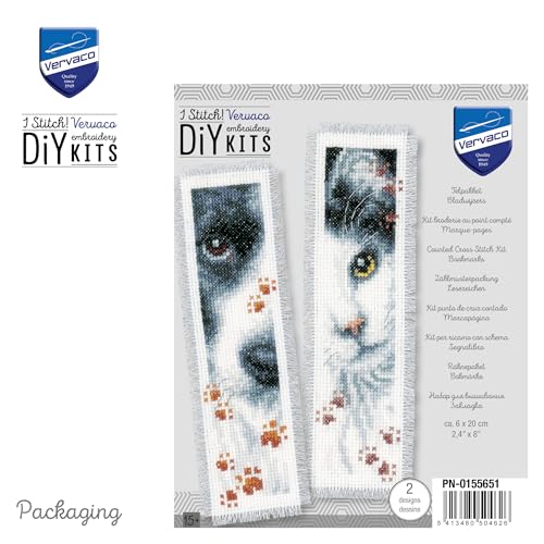 Vervaco Cross Stitch Bookmark Dog and Cat (Set of 2) 2.4" x 8" PN-0155651 - size: 6 x 20 x 0,3 cm
