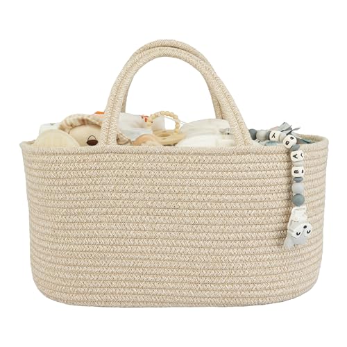 XUANGUO Large Cotton Rope Baby Diaper Caddy Organizer Basket Oatmeal - color: oatmeal, size: Large
