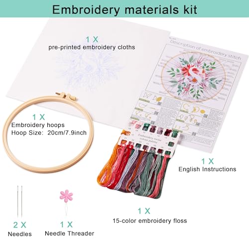 Harimau Letter Pattern S Embroidery Kit for Adult Beginners, Complete Starter Pack with 1 Hoop, Needles, Instruction Guide & Embroidery Stitch Video Tutorials - color: S