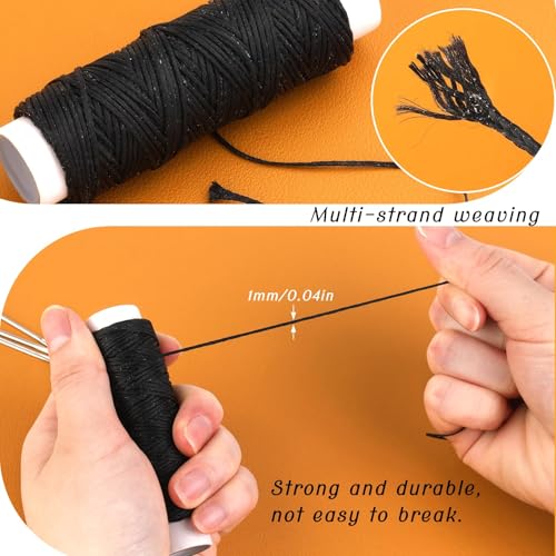 Ftyiwu Waxed Thread 32 Yards Upholstery Needle and Thread for Leather - color: Original Black, size: 32Yard