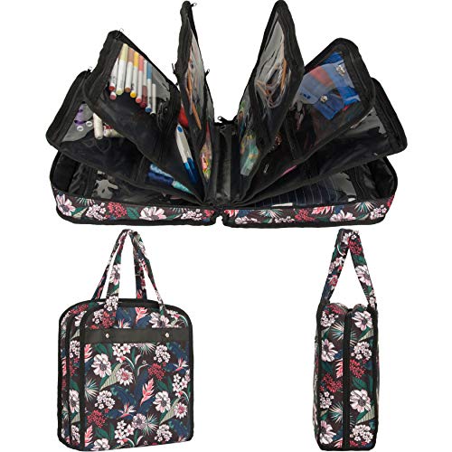 PACMAXI Sewing Accessories Storage Bag, Knitting, Craft Tools - color: Flower with Black Background