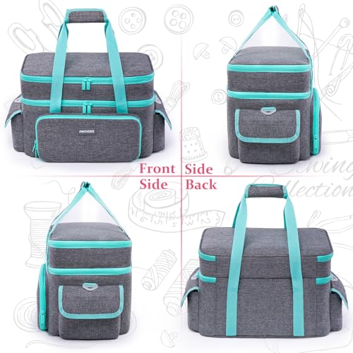 AMOIGEE Large 15" Double-Layer Sewing Organizer Bag w/Detachable Dividers - color: Grey