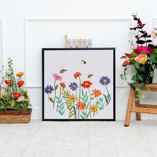 Louise Maelys Embroidery Kit for Beginners Daisy Flower Bee Stitch Set - color: daisy flowers