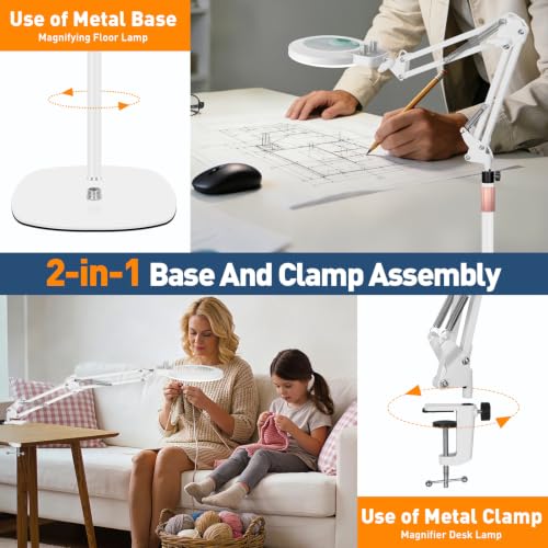 KIRKAS Magnifying Floor Lamp,12X 30X 11.2in Stable Base Magnifier White - color: White, size: 12X 30X 11.2inch