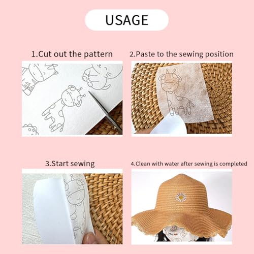 41 Pcs Water Soluble Embroidery Patterns Stabilizers Stick and Stitch Embroidery Paper Wash Away Stabilizers Flower Patterns, for Hand Sewing Lover Beginners, Animal&Flower