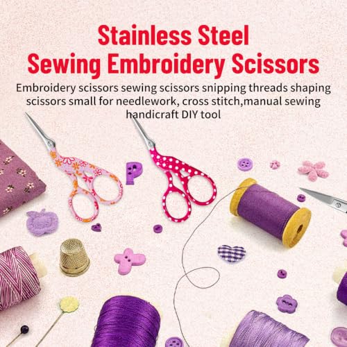 Embroidery Crafting Scissors, 3.7 Inches, 2 Pieces - color: Pink Flower + Red Dot