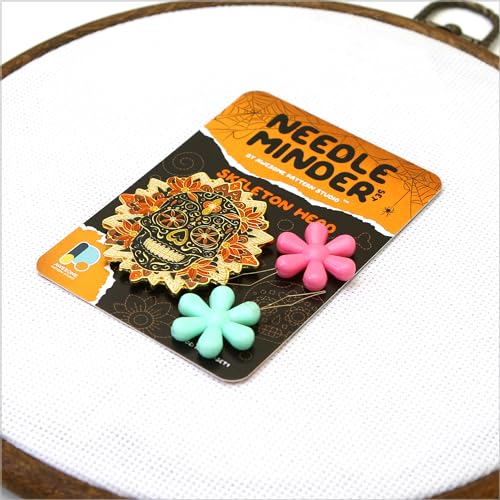Awesome Pattern Studio Needle Minder Set - Skeleton Head Magnetic Needle Minder + 2 Needle Threaders. Enamel Pin for Cross Stitch, Embroidery and Craft - size: Skeleton Head Set #1