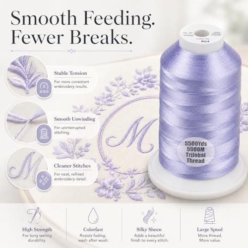 Simthread 5500Yds/5000M 40WT Polyester Embroidery Thread Lavender 804 - color: Lavender-804