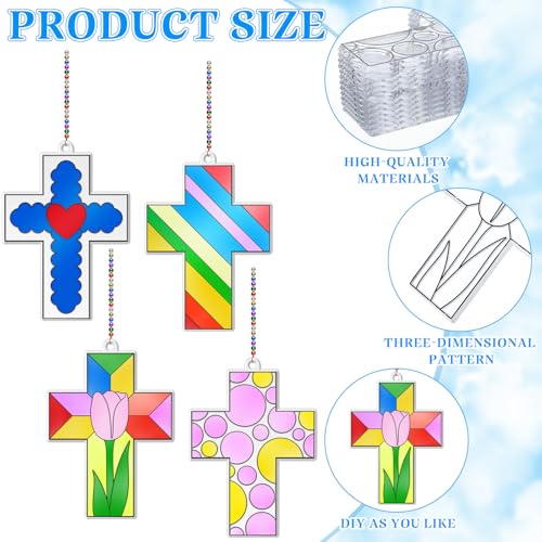 Blueweenly 72 Pcs Christian Cross Suncatchers Craft Kit Bulk, Classic - style: Classic