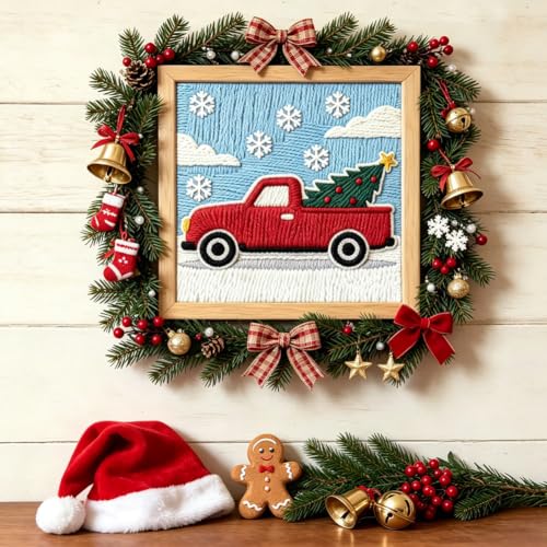 BEUNITONE Punch Needle Kit for Beginners Adults - Christmas Truck Design - color: 14-Christmas Truck