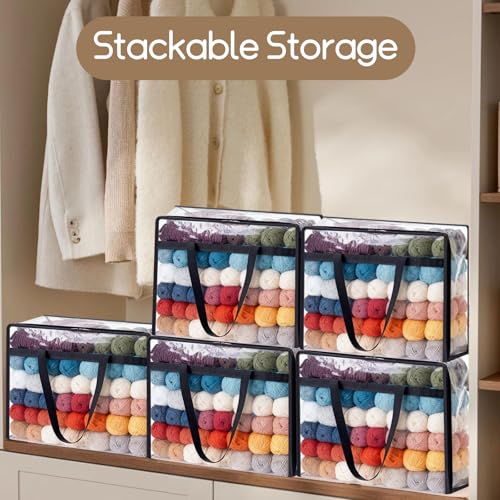4 Packs Yarn Storage Bags,18x15x9 inches Large Yarn Bag with Dual Zippers & Handle,Clear Yarn Storage Organizer for Various Yarn Balls,Knitting and Crochet Projects