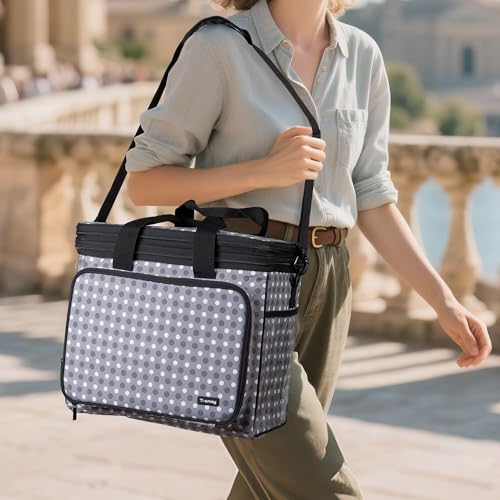 Teamoy Crochet Bag Knitting Bag Yarn Storage Tote, Yarn Organizer, Gray Dot - color: Gray Dots
