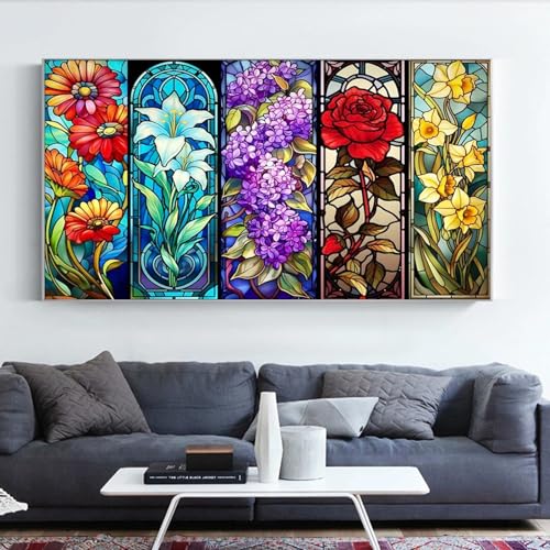 JATOK Diamond Painting Kit for Adults, Stained Glass Flower, 27.5 x 15.7 in - color: Sapphire