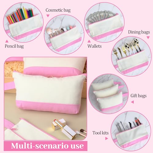 Silkfly 15 Pcs Cotton Canvas Makeup Bags Cosmetic Zipper Bags 10.2 x 5.5 x 2'' Blank DIY Pouch Bulk Pencil Case with Bottom Travel Toiletry Pouch for Women Craft Decor Gift (Beige and Pink) - color: Beige and Pink