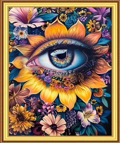 Foxnyart Stamped Cross Stitch Kits Full Range of Embroidery Needlework Starter Kits for Beginners Adults 11CT Embroidery Patterns Art Crafts DIY Needlepoint Kit-Abstract Flower Eyes 16x20 inchs - color: DIYcolor14