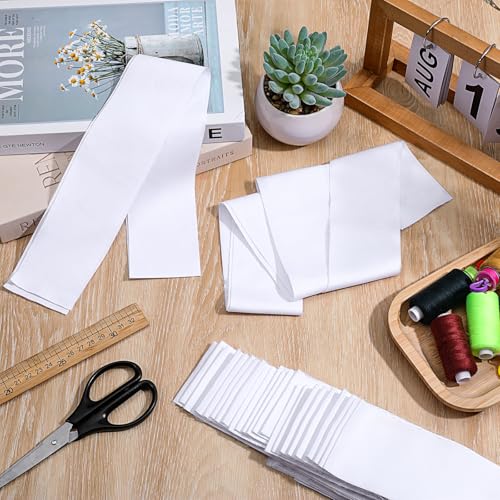 50 Pcs White Jelly Cotton Fabric Roll 2.56 Inch Cotton Fabric Quilting Strips Jelly Patchwork Precut Strips Solid Color Patchwork Rolls for DIY Quilting and Sewing Projects
