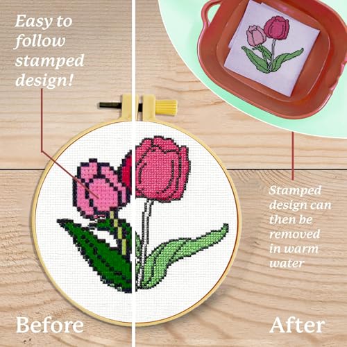 Zhenqing 4 Pack Flower Stamped Cross Stitch Kit for Beginners - color: Floral-4 Piece-1