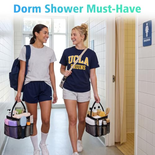 EUDELE Mesh Shower Caddy Portable for College Dorm Room Essentials, Shower Caddy Dorm with 9-Pocket Large Capacity for Beach, Swimming, Gym, Camping, Travel essentials - color: All Black